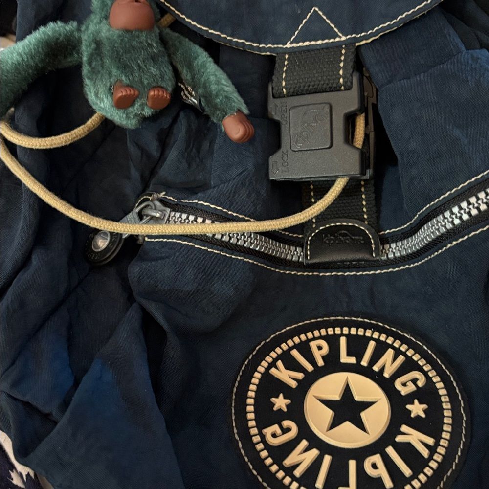 Kipling Navy Backpack with Tan Accents